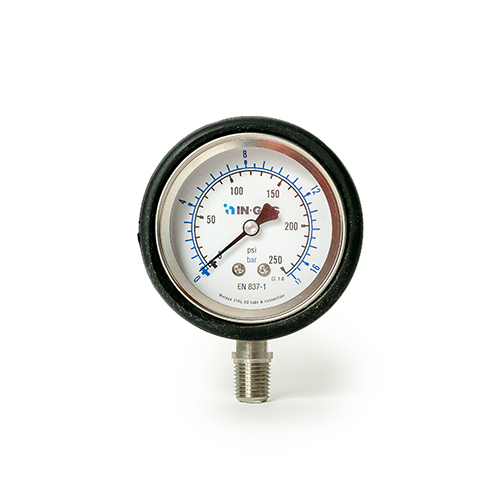 Stainless Steel Pressure Gauge 63mm 0-250 PSI 316L with Protective Cover - In-Gas