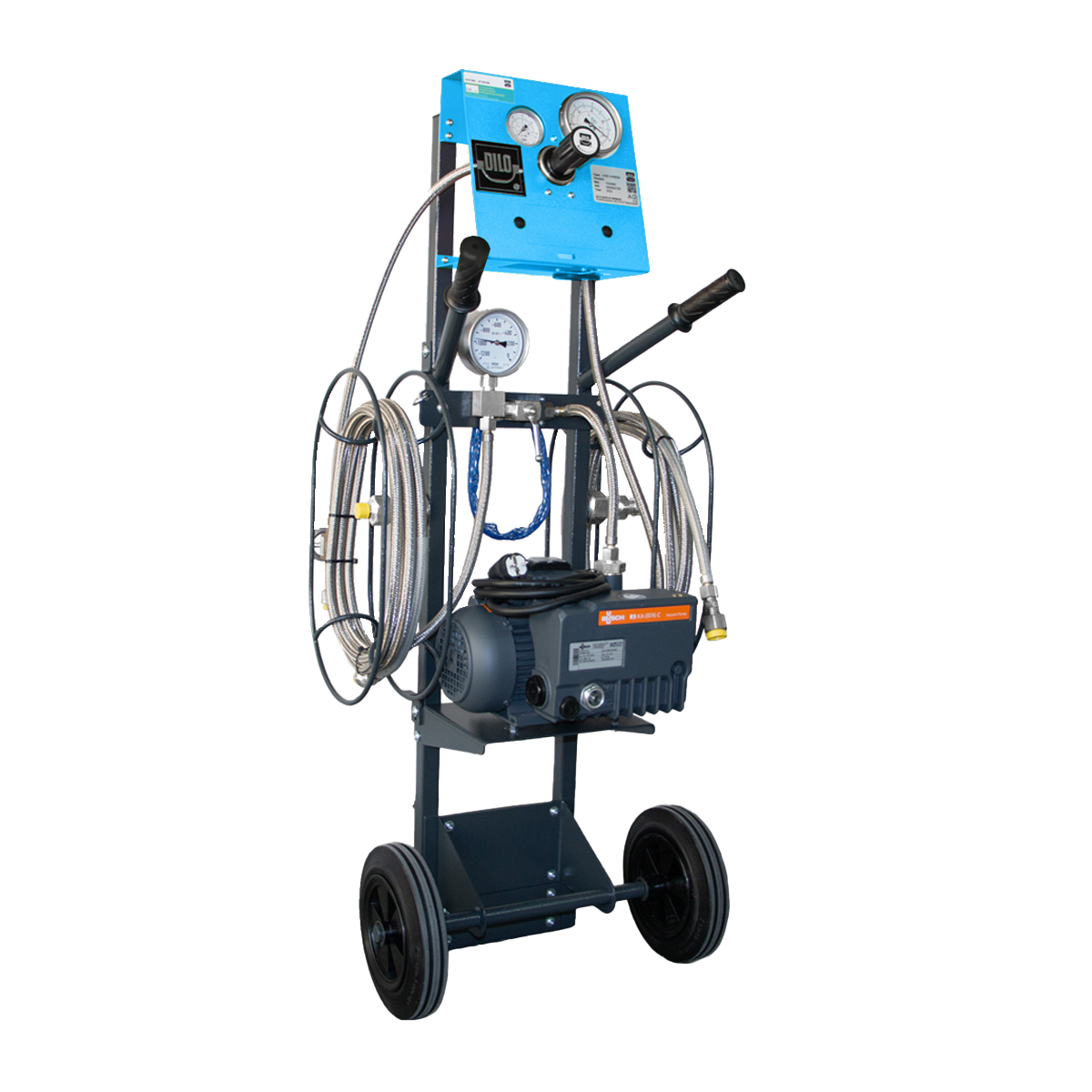 Helium Gas Cylinder Cart | Filling and Air Evacuation | with Vacuum Pump 11.2 CFM (19 m3/h)  |  DILO | HE-3-001-4-R002A